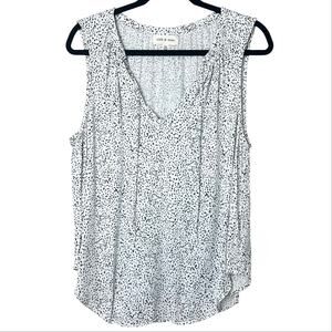 Cloth & Stone Split Neck Sleeveless Blouse Flowy Tank Top White Black Size XL